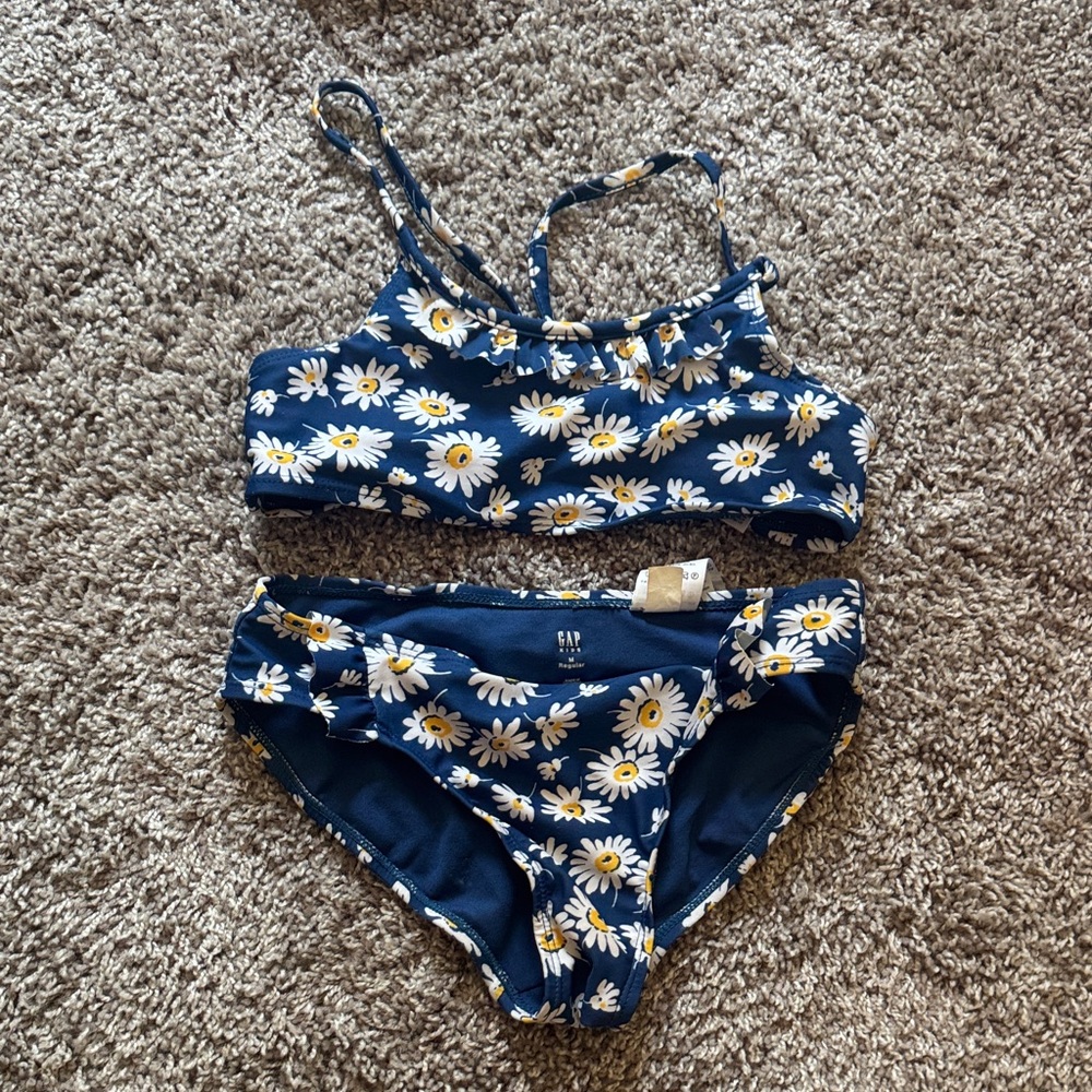 GAP Kids Daisy Print Bikini - Navy and White - Size M